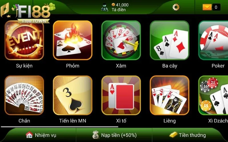 Game Bài Fi88 - id Kho game bài đa dạng tại nhà cái Fi88 cho game thủ thoả sức lựa chọn